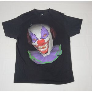Scary‎ Clown T-Shirt Mens Medium. Full Face Halloween Horror Black Short Sleeve.